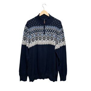 Porter & Ash Blue White Winter pattern 1/4 Zip High Neck Knit Sweater Size XL